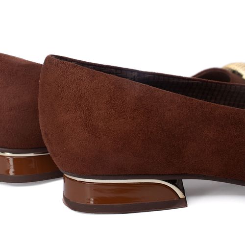 Sapato Feminino Piccadilly Camurça Marrom/Dourado