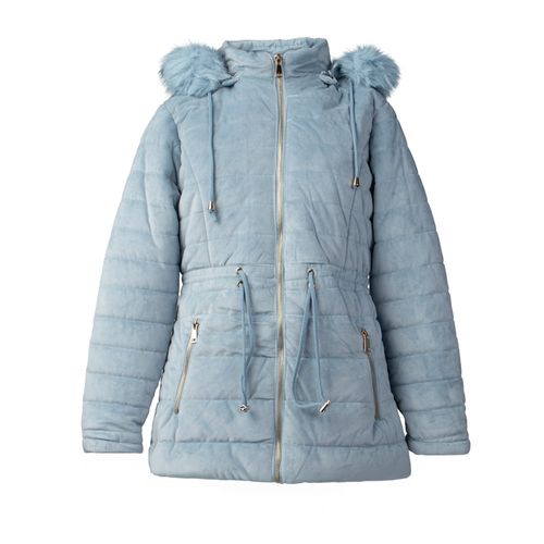 Jaqueta Feminina Sea Surf Puffer Veludo Capuz Azul Claro