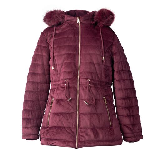 Jaqueta Feminina Sea Surf Puffer Veludo Capuz Vinho