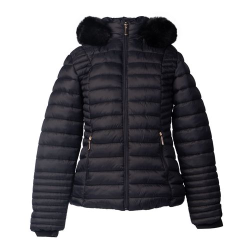 Jaqueta Feminina Blue Rose Puffer Capuz Peluciado Preto