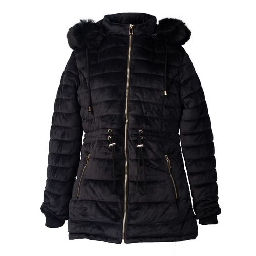 Jaqueta Feminina Sea Surf Puffer Veludo Capuz Preto