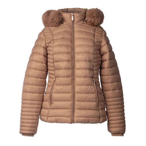 Jaqueta Feminina Blue Rose Puffer Peluciado Marrom Claro