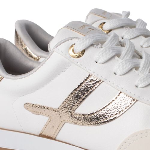 Tênis Feminino Via Marte Recortes Branco/Marfim/Dourado