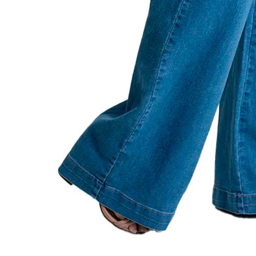 Calça Jeans Feminina Sawary Wide Leg Cintura Alta Azul Claro