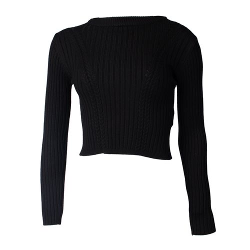 Blusa Cropped Feminina Blue Rose Malha Canelado Preto