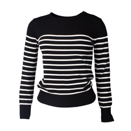 Blusa Feminina Blue Rose Malha Listras Preto/Branco