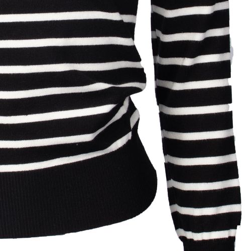 Blusa Feminina Blue Rose Malha Listras Preto/Branco