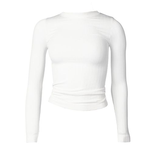 Blusa Feminina Blue Rose Malha Canelada Gola Careca Branco