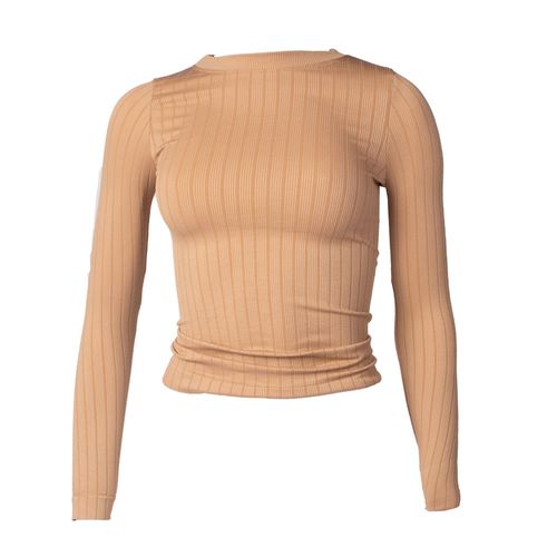 Blusa Feminina Blue Rose Malha Canelada Gola Careca Nude
