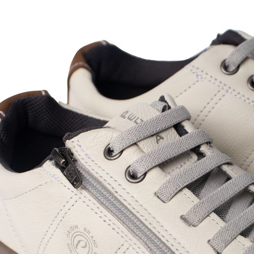 Sapatênis Masculino Pegada Couro Calce Fácil Off White/Cinza