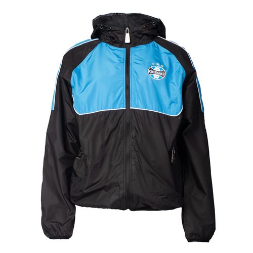 Corta Vento Feminino Lotus Grêmio Capuz Preto/Azul Turquesa