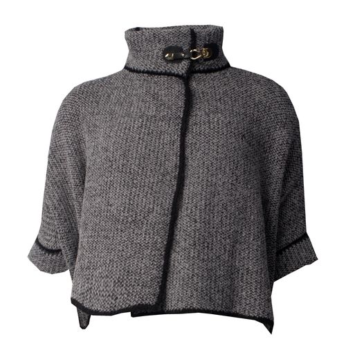 Capa Feminina Biamar Tricot Retangular Cinza/Preto