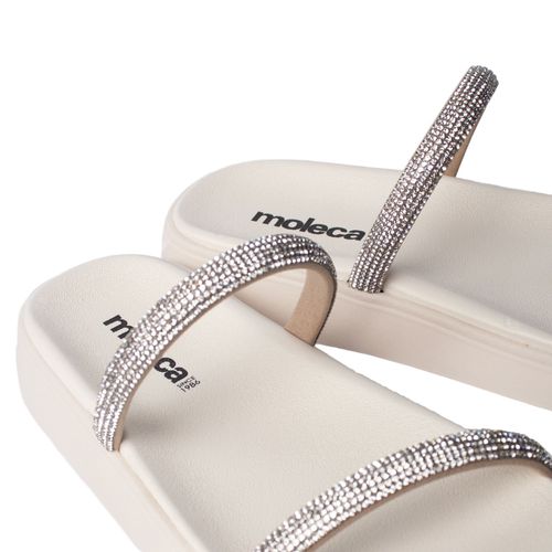 Sandália Feminina Moleca Flatform Pedrarias Creme