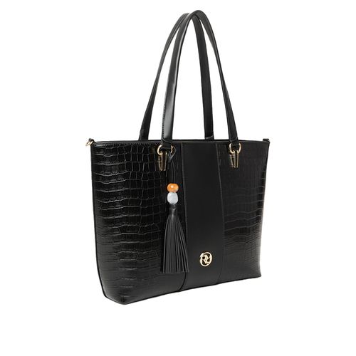Bolsa Feminina Rafitthy Tiracolo Grande Textura Croco Preto