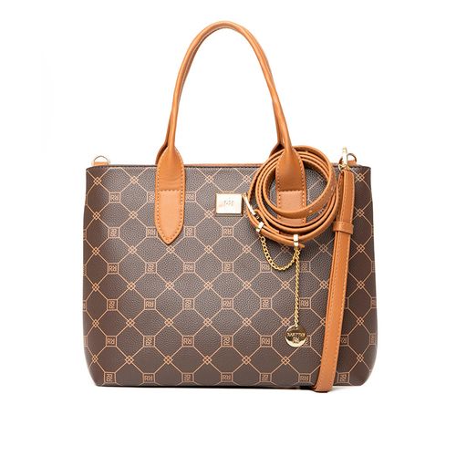 Bolsa Feminina Rafitthy Tote Média Monograma Marrom Bege