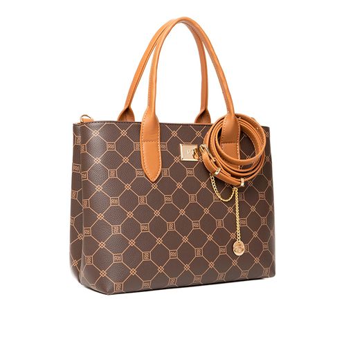 Bolsa Feminina Rafitthy Tote Média Monograma Marrom Bege