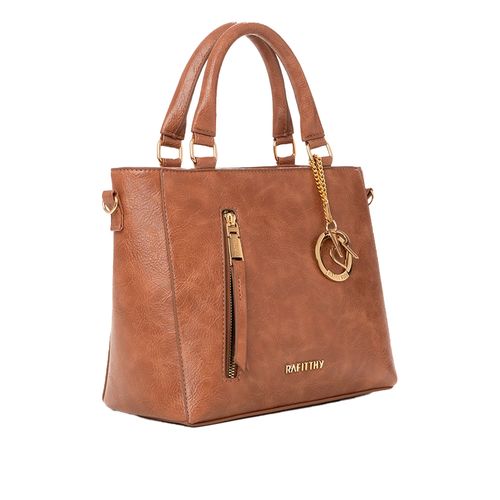 Bolsa Feminina Rafitthy Tote Média Pingentes Caramelo