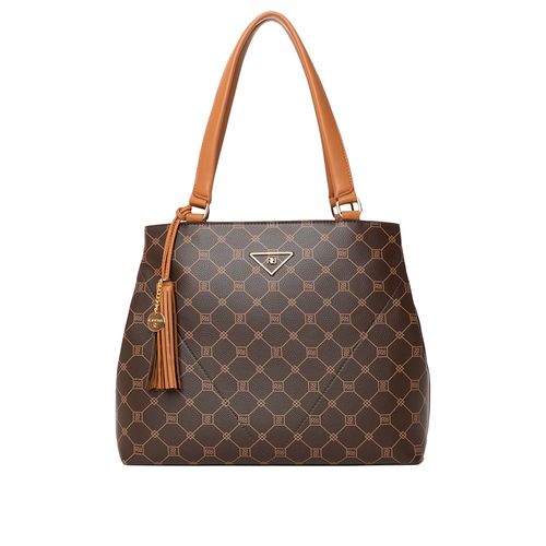 Bolsa Feminina Rafitthy Tote Média Monograma Marrom/Caramelo