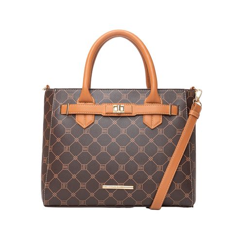 Bolsa Feminina Rafitthy Tote Média Monograma Trava Marrom