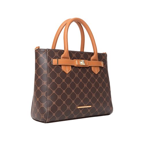 Bolsa Feminina Rafitthy Tote Média Monograma Trava Marrom