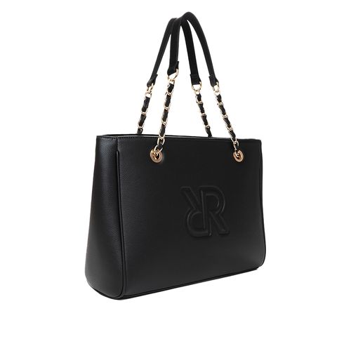 Bolsa Feminina Rafitthy Tote Grande Monograma Corrente Preta