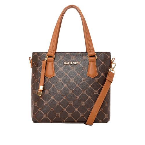 Bolsa Feminina Rafitthy Pequena Monograma Marrom/Caramelo