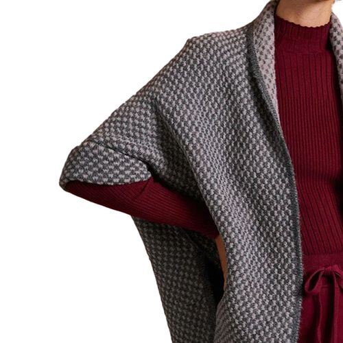 Capa Feminina Biamar Tricot Reversível Xadrez Cinza