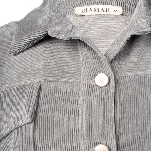 Casaco Cropped Feminino Biamar Veludo Cotelê Cinza