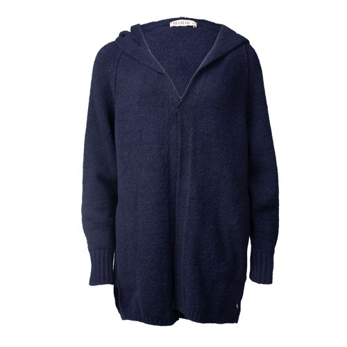 Casaco Alongado Feminino Biamar Tricot Capuz Azul Escuro