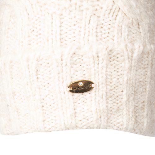 Touca Feminina Biamar Tricot Trançado Pompom Bege Claro