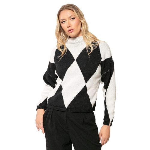 Blusa Feminina Biamar Tricot Geométrico Preto