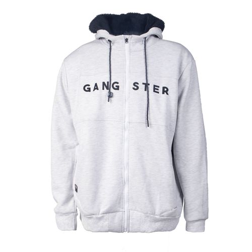 Casaco Masculino Gangster Plus Size Capuz Zíper Branco/Cinza