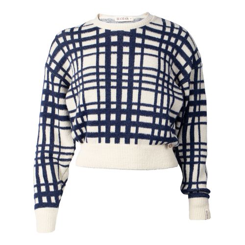 Blusa Feminina Biamar Tricot Fio Pluma Bege/Marinho