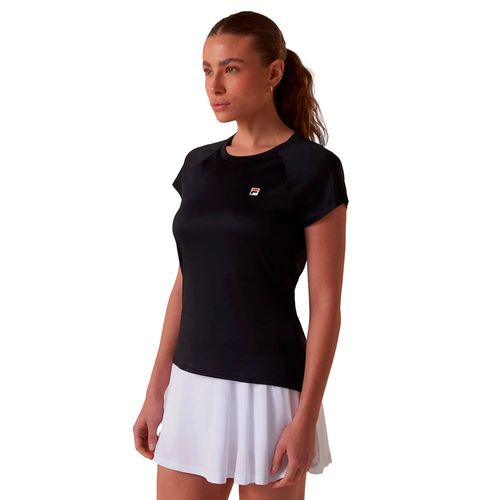 Camiseta Feminina Fila Tennis Basic UV FPS50+ Preta/Vermelha