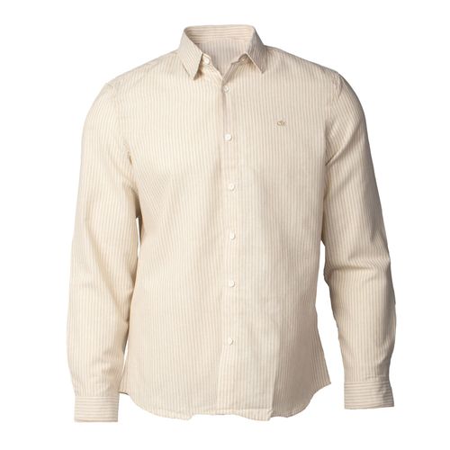 Camisa Masculina Dixie Slim Manga Longa Listras Bege