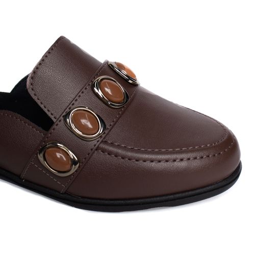 Sapatilha Feminina Moleca Mule Napa Aplicações Marrom Escur