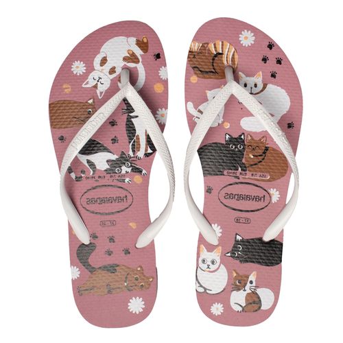 Chinelo Feminino Havaianas Slim Pets Estampa Gatinhos Rosa