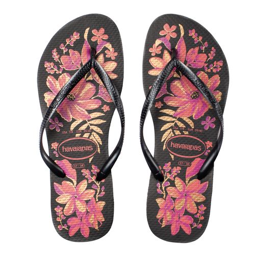 Chinelo Feminino Havaianas Slim Organic Floral Preto/Roxo