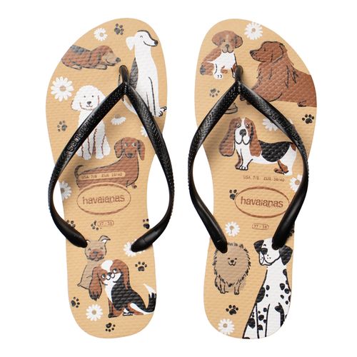 Chinelo Feminino Havaianas Slim Pets Estampado Marrom/Preto