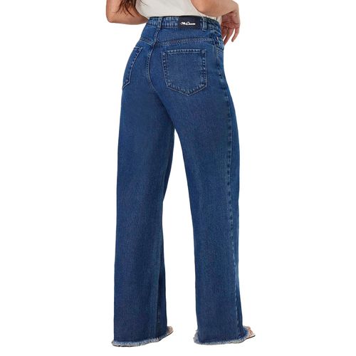 Calça Jeans Feminina Max Denim Wide Leg Cós Alto Azul