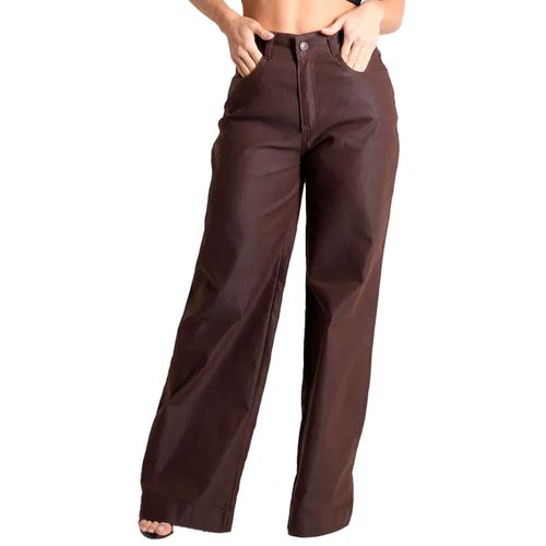Calça Feminina Sawary Wide Leg Sarja Marrom