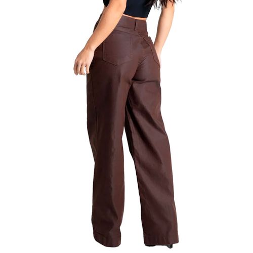 Calça Feminina Sawary Wide Leg Sarja Marrom