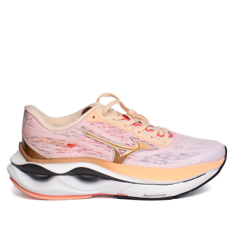 tenis-feminino-mizuno-10105205227-wave-creation-26-carbono-rosa-claro-laranja-10.46428-a