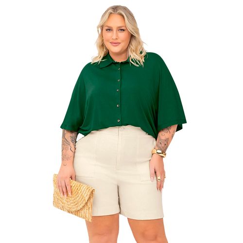 Camisa Feminina Secret Glam Plus Size Manga Curta Verde