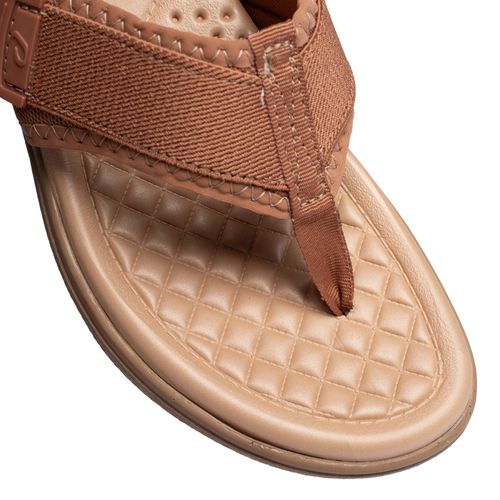 Chinelo Feminino Pegada Tecido Salto Anabela Bege Escuro