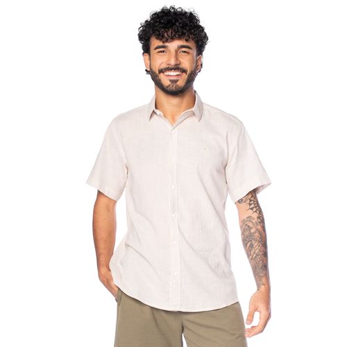 Camisa Masculina Amil Manga Curta em Algodão Bege Claro