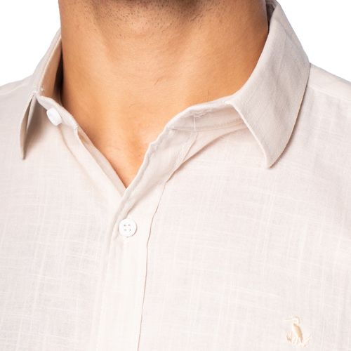 Camisa Masculina Amil Manga Curta em Algodão Bege Claro