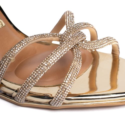 Sandália Feminina Vizzano Salto Fino com Strass Dourado