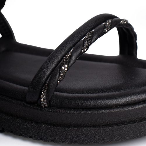 Sandália Feminina Mississipi Flatform Napa Strass Preto