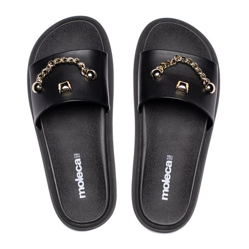Chinelo Slide Feminino Moleca Flatform Detalhe Preto/Dourado